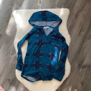 Girls plaid hoodie top 10/12 (M)